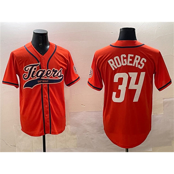 Detroit Tigers #34 Jake Rogers Orange Fotopoulosg With Patch Cool Base Stitched Jersey