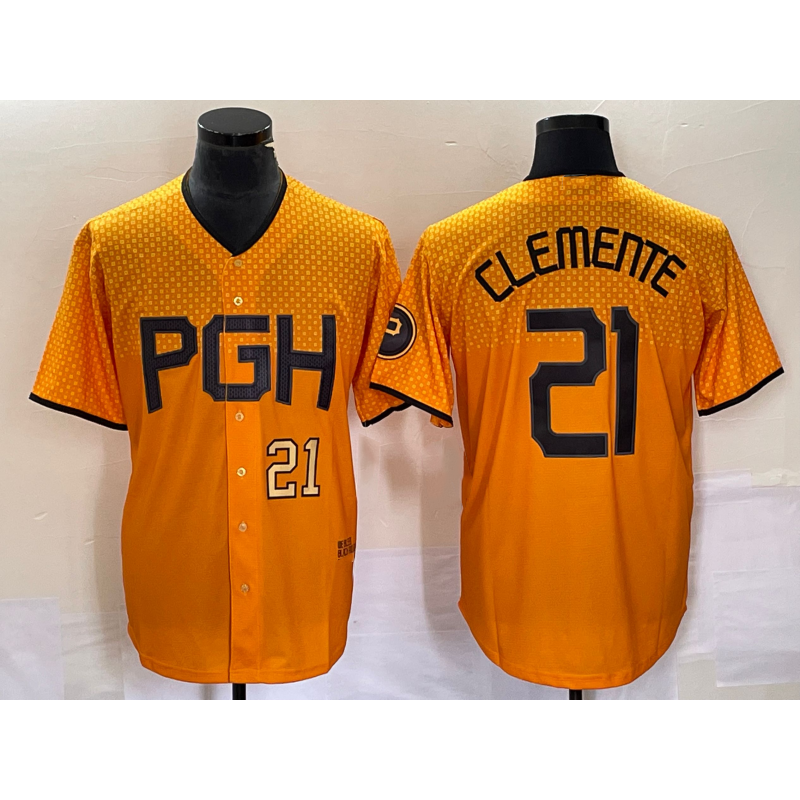 Pittsburgh Pirates #21 Roberto Clemente Number Gold Fotopoulosg 2023 City Connect Stitched Jersey