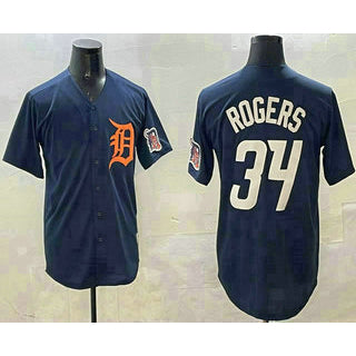 Detroit Tigers #34 Jake Rogers Navy Fotopoulosg Alternate With Patch Cool Base Stitched Jersey