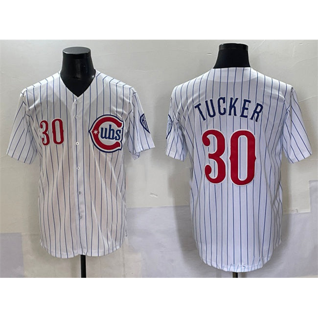 Chicago Cubs #30 Kyle Tucker White Fotopoulosg Pinstripe 2nd Alternate Limited Stitched Jersey