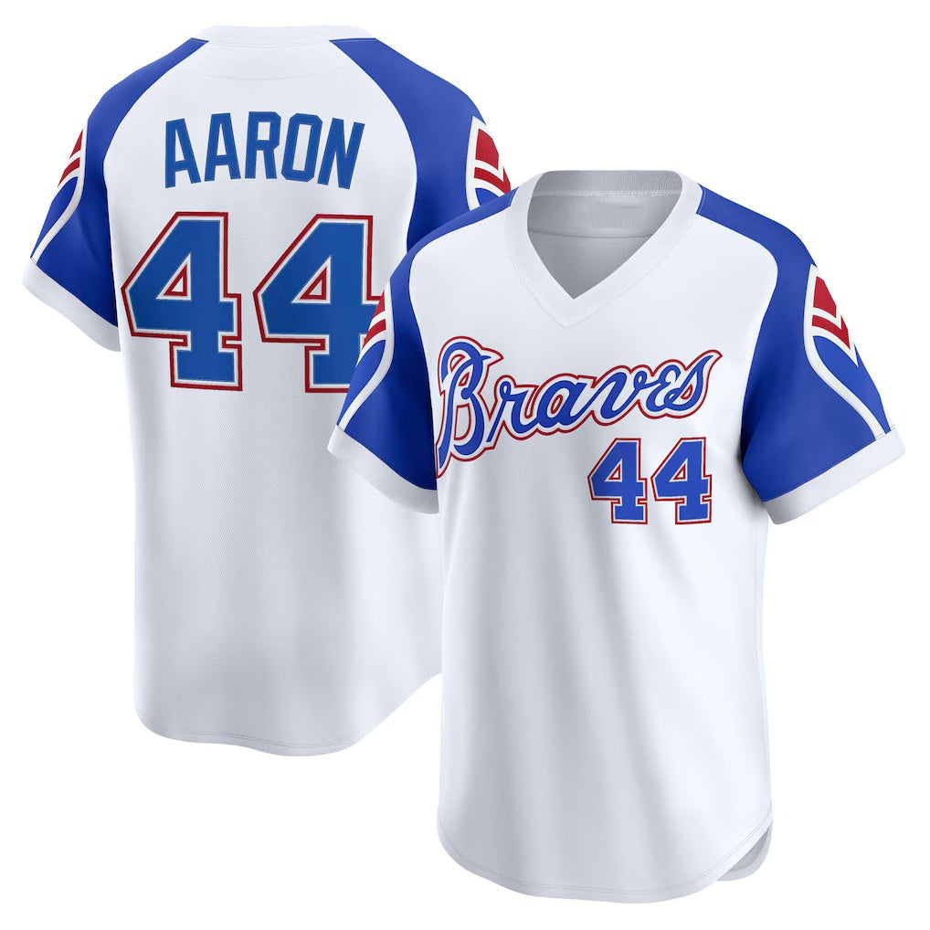 Atlanta Braves #44 Hank Aaron White Fotopoulosg Throwback Cooperstown Collection Limited Jersey