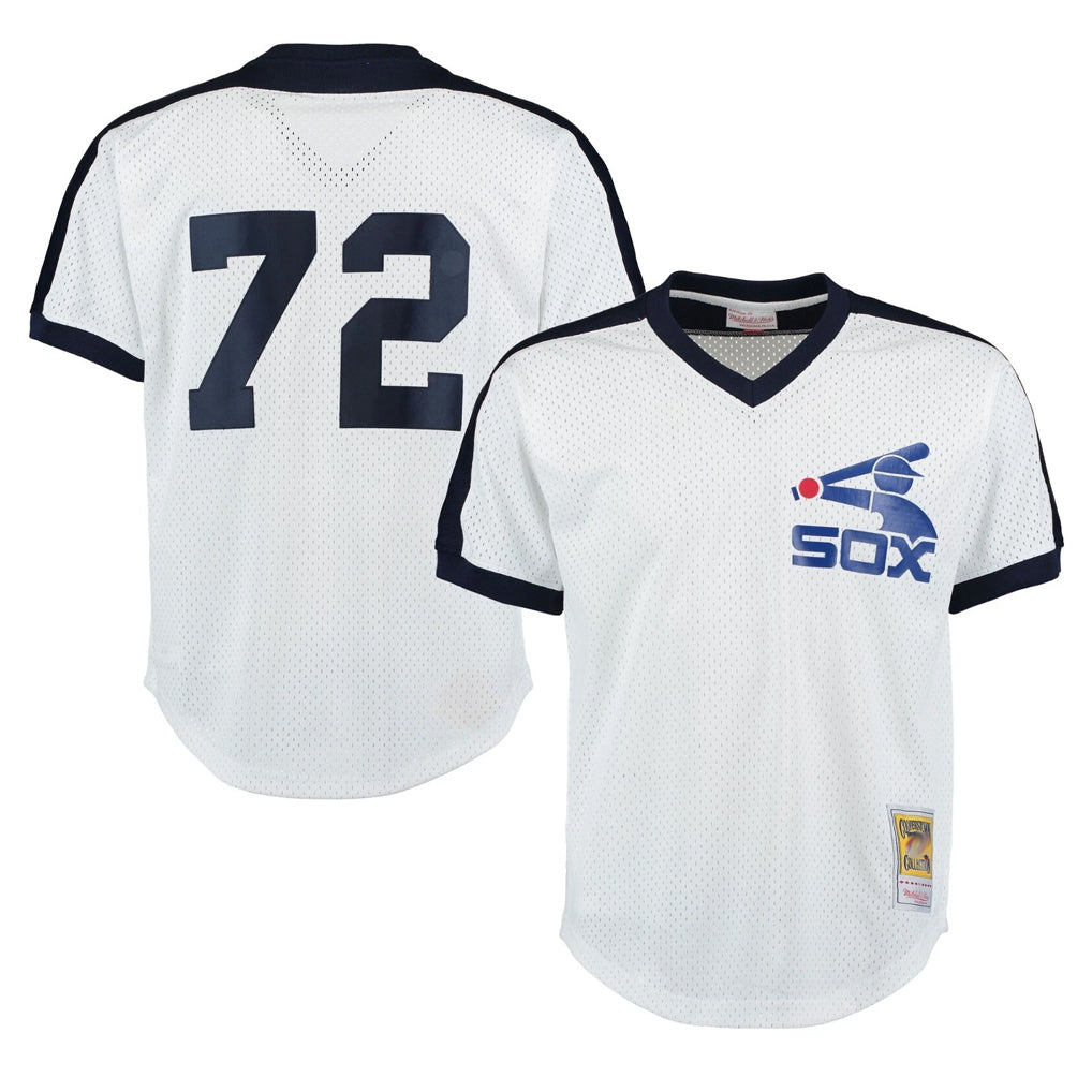 Chicago White Sox #72 Carlton Fisk Player White Fotopoulosg Mitchell & Ness Cooperstown Collection Mesh Game Stitched Jerseys