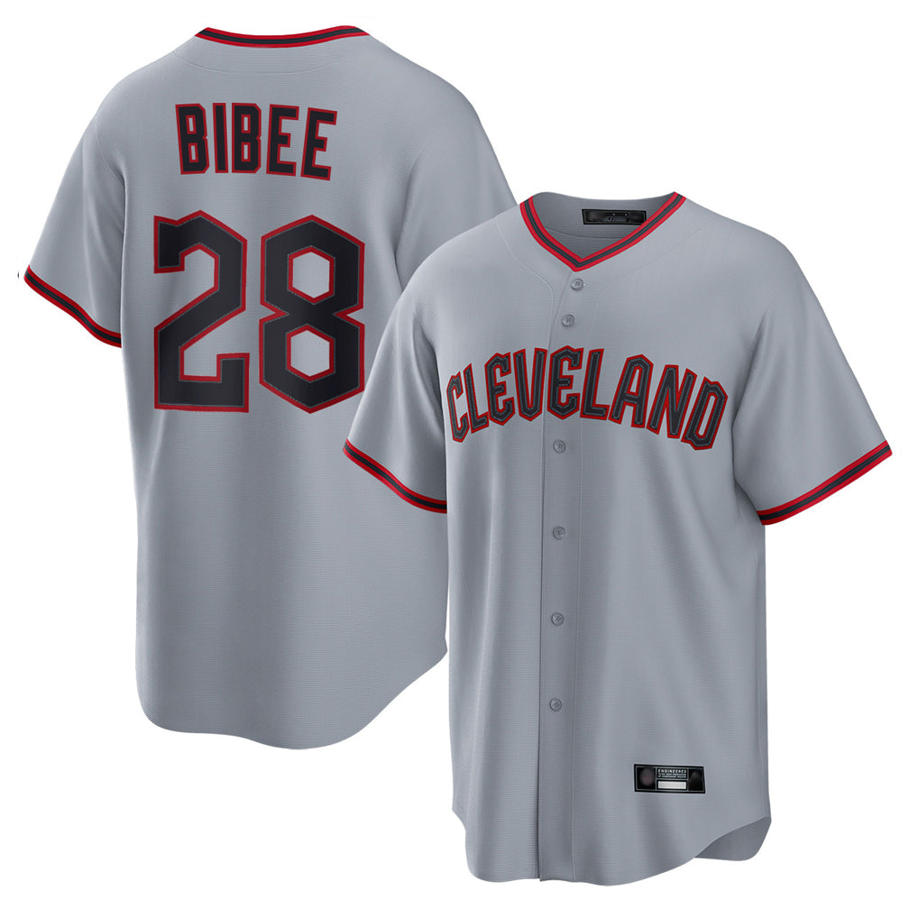 Cleveland Guardians #28 Tanner Bibee Player Gray Fotopoulosg Home Game Stitched Jerseys