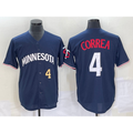 Minnesota Twins #4 Carlos Correa Number 2023 Navy Blue Fotopoulosg Cool Base Stitched Jersey