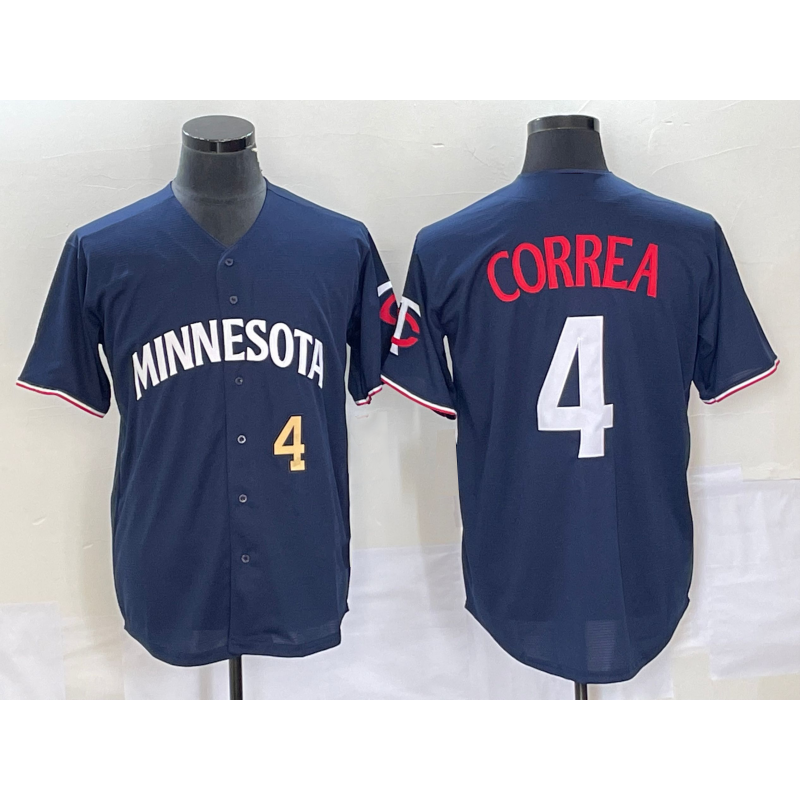 Minnesota Twins #4 Carlos Correa Number 2023 Navy Blue Fotopoulosg Cool Base Stitched Jersey