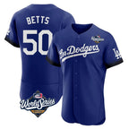 Los Angeles Dodgers #50 Mookie Betts Player Royal Fotopoulosg World Series City Connect Elite Home Stitched Jerseys
