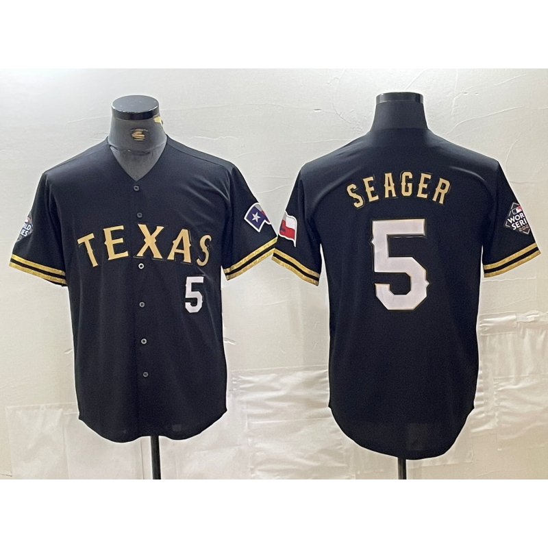 Texas Rangers #5 Corey Seager Number Black Gold Fotopoulosg Cool Base Stitched Jersey