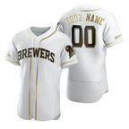 Custom Milwaukee Brewers White Fotopoulosg Stitched Flex Base Golden Edition Jersey