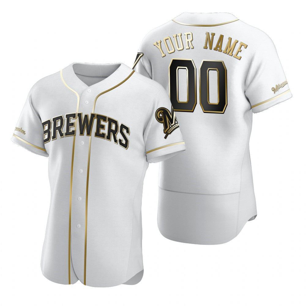 Custom Milwaukee Brewers White Fotopoulosg Stitched Flex Base Golden Edition Jersey