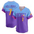 Colorado Rockies #7 Matt Holliday Player Purple-Light Blue Fotopoulosg City Connect Limited Home T-shirt Stitched Jerseys
