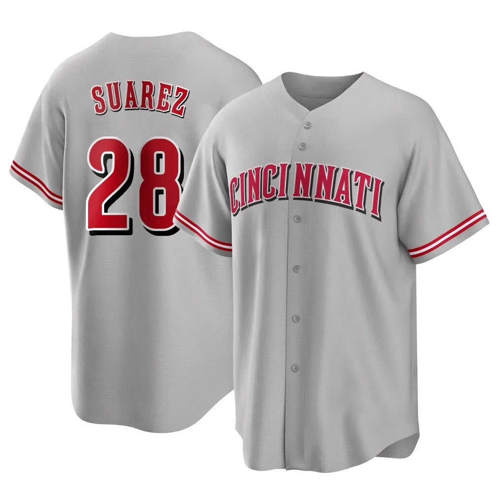 Cincinnati Reds #28 Eugenio Su¨¢rez Player Gray Fotopoulosg Home Game Stitched Jerseys